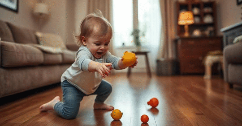Toddler throws their toy across the room